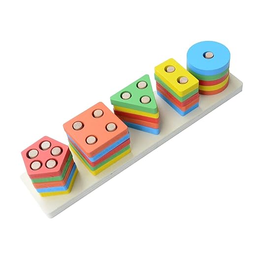 Kids Wooden Angle Geometric Blocks Stacker Shape Sorter Column Puzzle Stacking Set