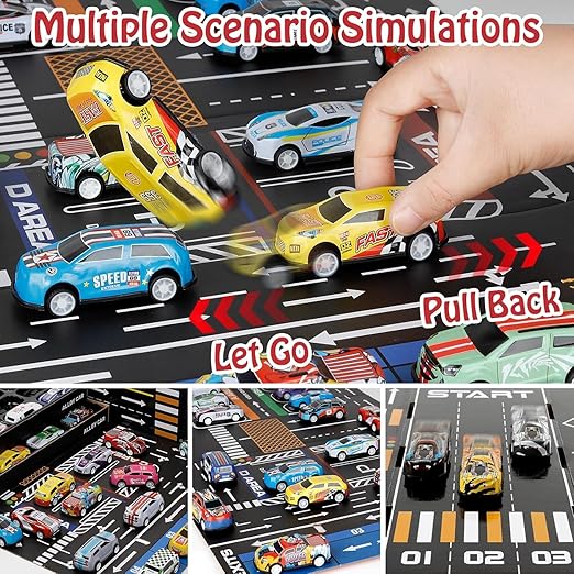 Toy Cars for Kids, 48 Pull Back Race Cars Toys, Container Storage Box, Die Cast Metal Tay Car Set
